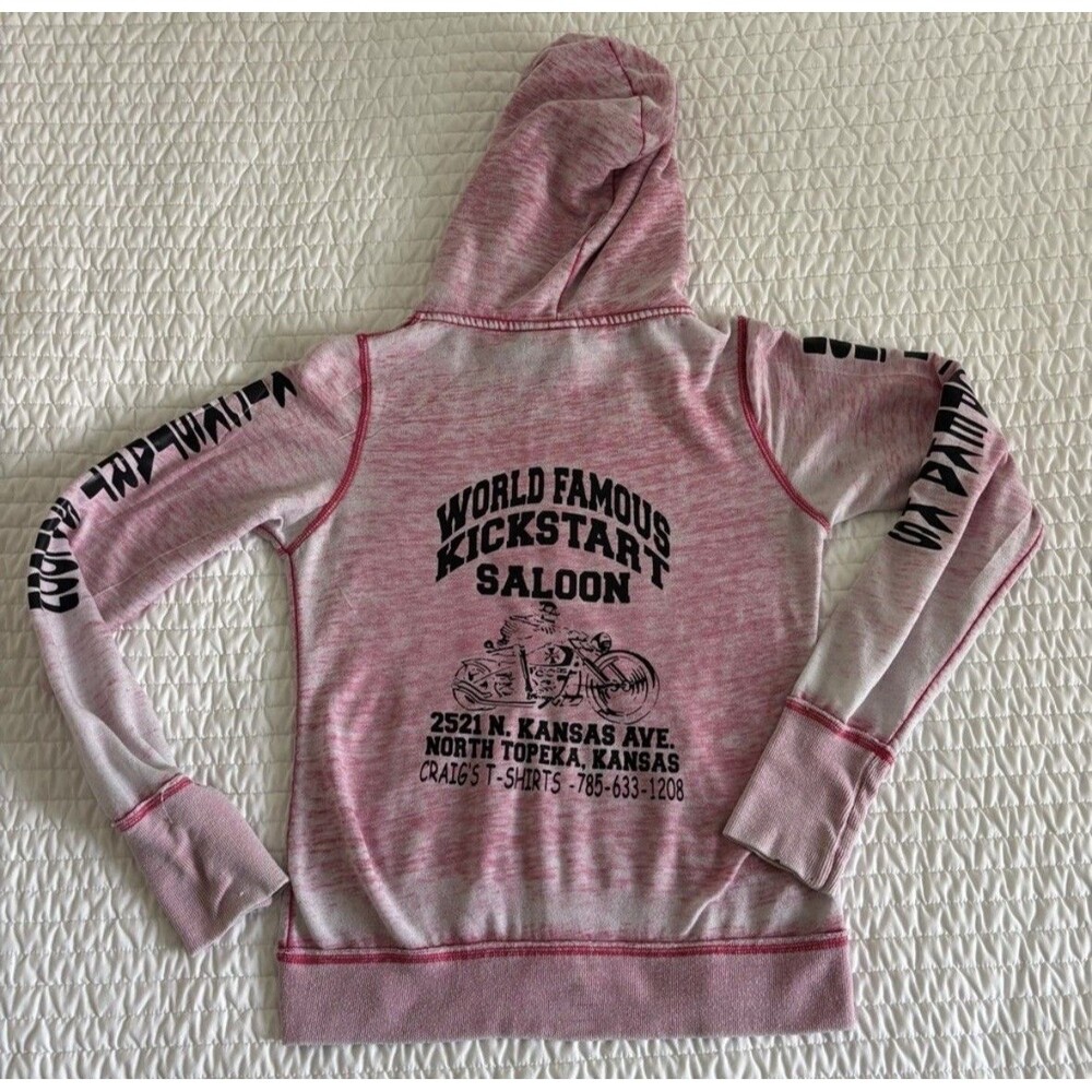 Women’s Hoodie World Famous Kickstart Saloon Topeka Kansas Pink Size Medium